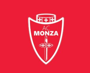 Logo bianco dell'Ac Monza con scritta bianca su sfondo rosso.