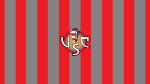 Logo della Cremonese: scudo circolare grigio e rosso con lettere U e S e C intrecciate al centro, sormontate da una piccola croce rossa in campo bianco.
