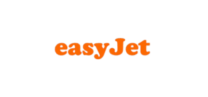 Scritta easyJet in arancione su sfondo bianco