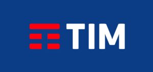 Logo con scritta TIM in bianco su sfondo blu