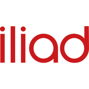 Logo iliad: scritta rossa su sfondo bianco