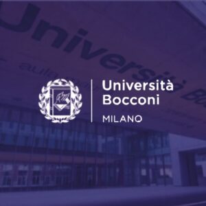 Logo dell’Università Bocconi di Milano, con stemma circolare e scritta istituzionale su sfondo blu