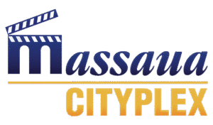 Scritta Massaua Cityplex in colore blu e giallo