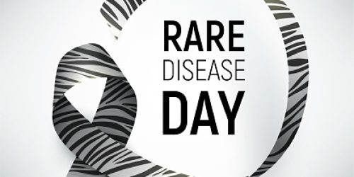 Background with realistic ribbon. Symbol of rare disease awareness day, ribbon with zebra-print. Template for poster for awareness day 28 february, vector illustration.